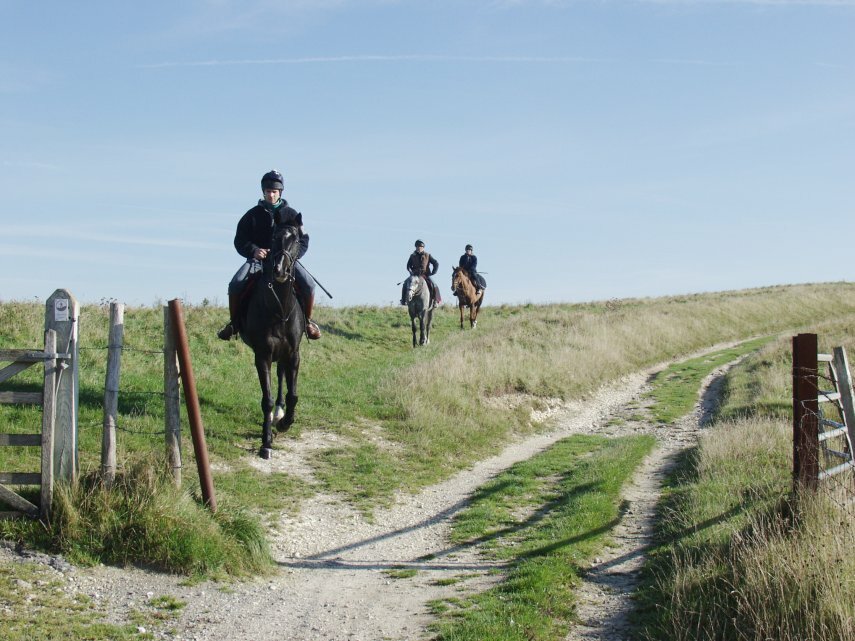 Horse Riding on Windover Hill, Alfriston, Sussex, England, Great Britain