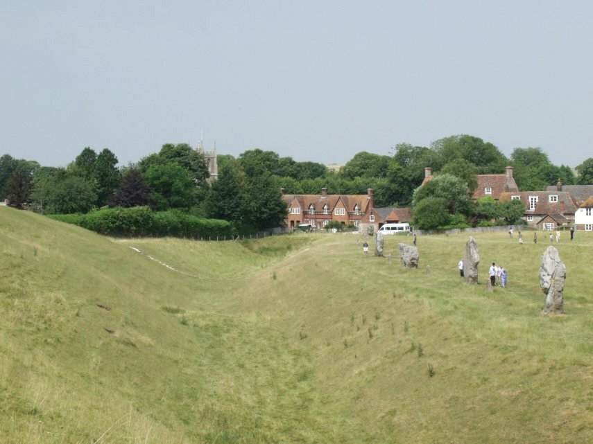 The Ditch, Stones and Village, Avebury, Wiltshire, England, Great Britain