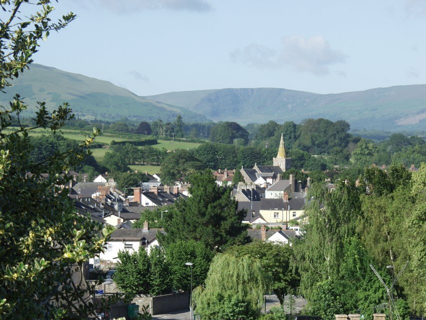 Brecon with the Brecon Beacons beyond.
