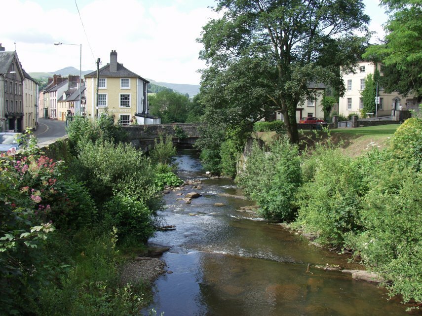 View of the River Honddu, Brecon, Brecknockshire, England
