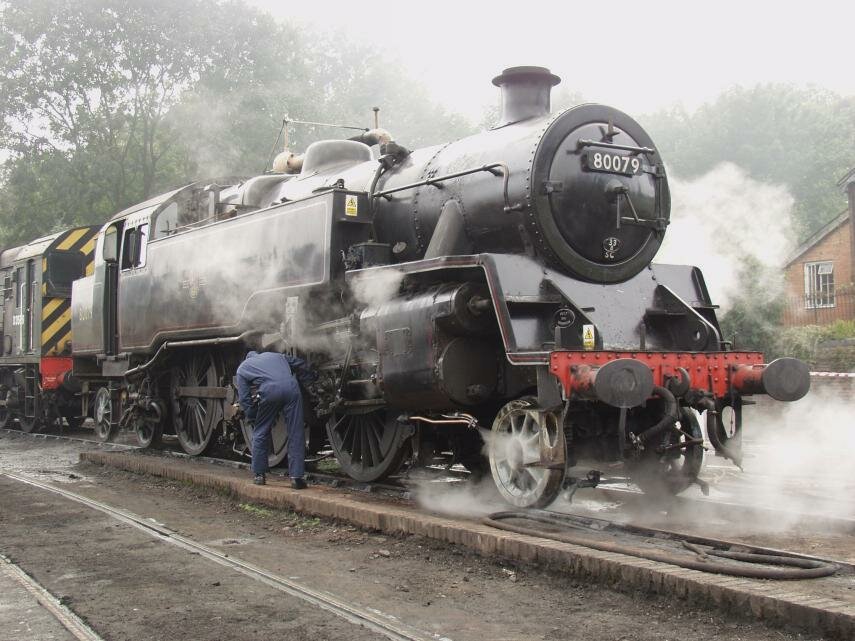 Locomotive 80079 at Bridgnorth Station, Bridgnorth, Shropshire, England, Great Britain