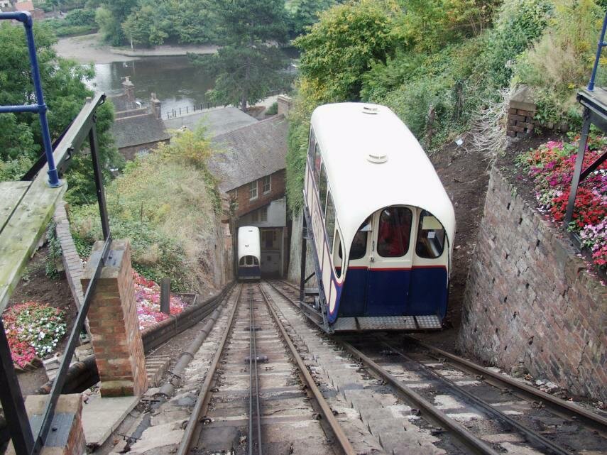 Phot of the Funicular Railway which connects High Town and Low Town, Bridgnorth, Shropshire, England