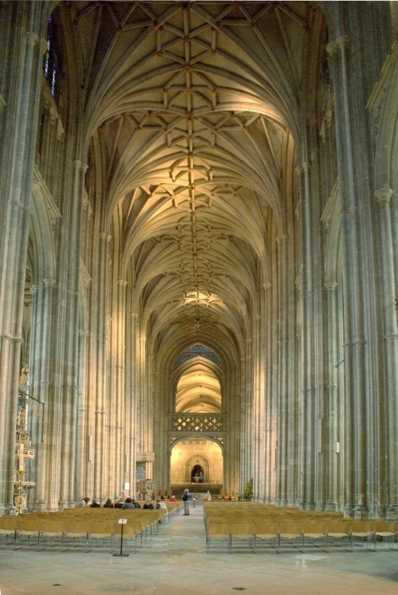 View of the Nave, Canterbury Cathedral, Canterbury. Kent, England