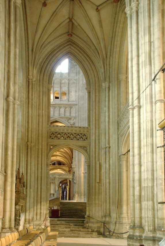 View of the change in levels in the North Aisle, Canterbury Cathedral, Canterbury. Kent, England