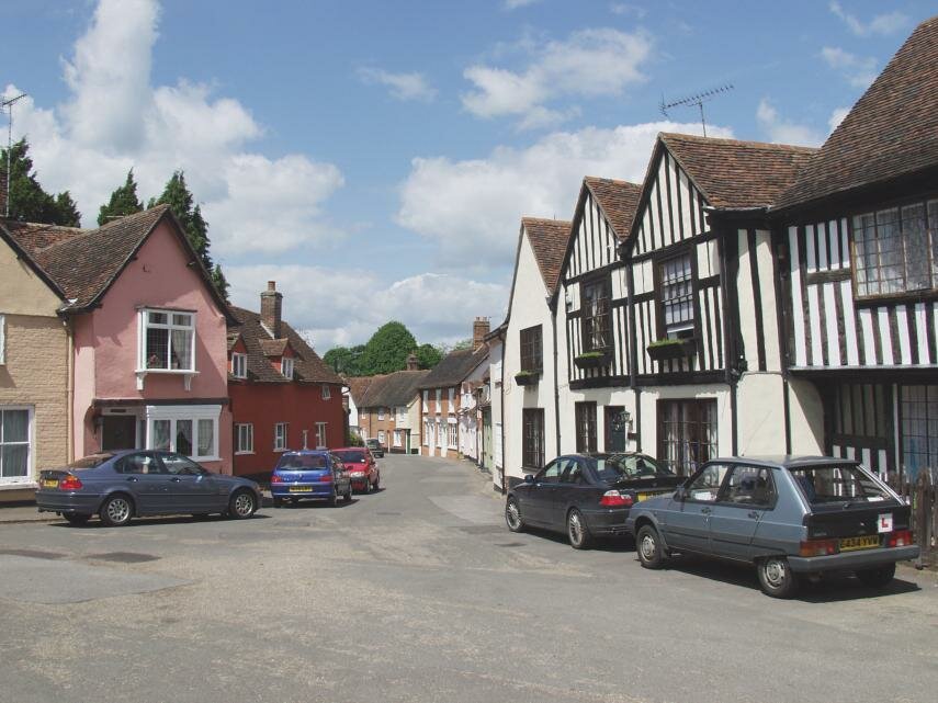 A narrow back street in Castle Hedingham, Essex, England