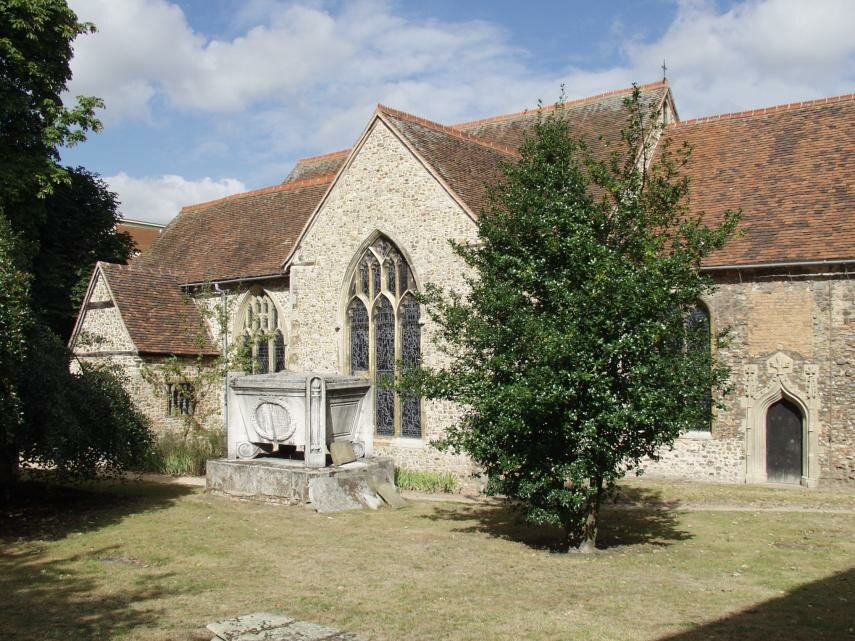 Scene showing St. Martin's Church, Dutch Quarter, Colchester, Essex, England