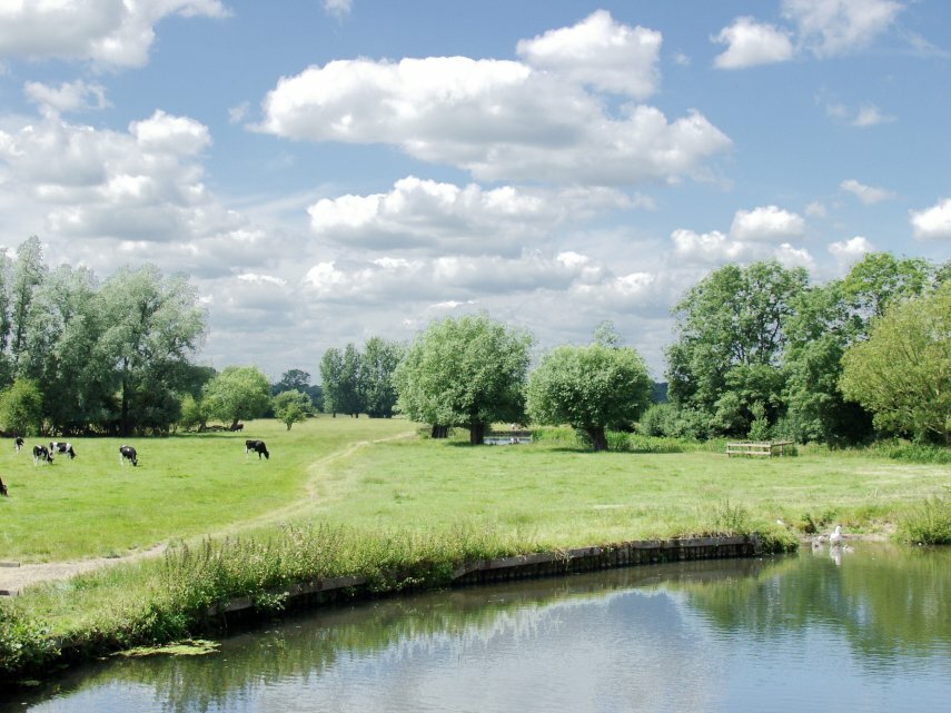 The view from Flatford Bridge, Flatford, Dedham Vale, Suffolk, England