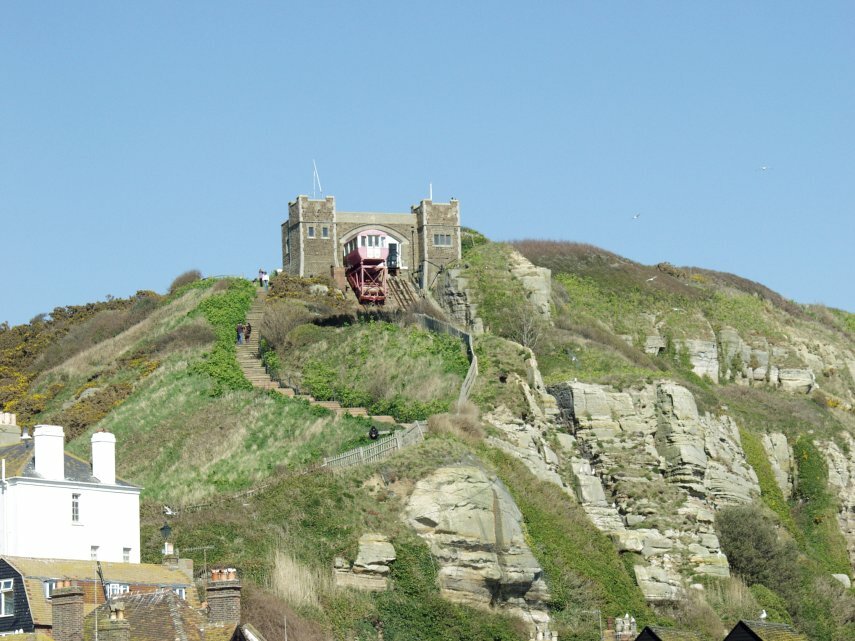 Steps by the Funicular Railway, East Hill, Hastings, Sussex, England, Great Britain