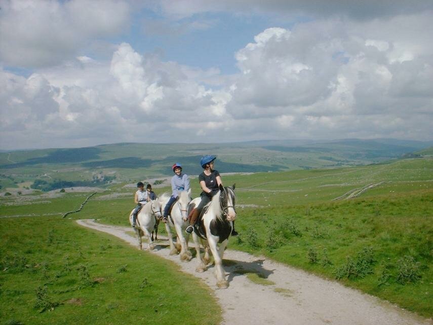 Horse Riding above Wharfdale, Yorkshire, England, Great Britain