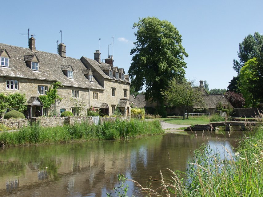 The Mill Stream and the village, Lower Slaughter, Gloucestershire, England, Great Britain