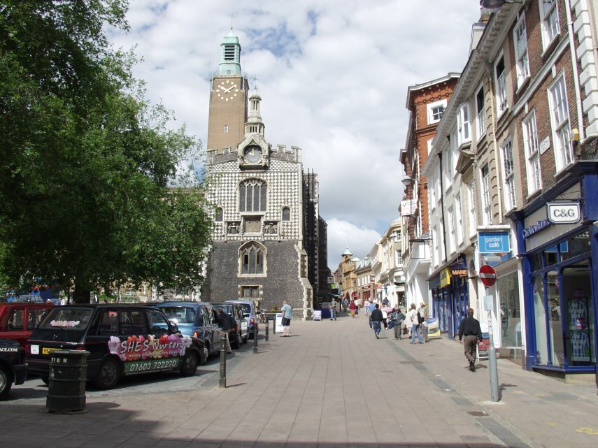 Gentlemen's Walk and the Guildhall, Norwich, Norfolk, England, Great Britain
