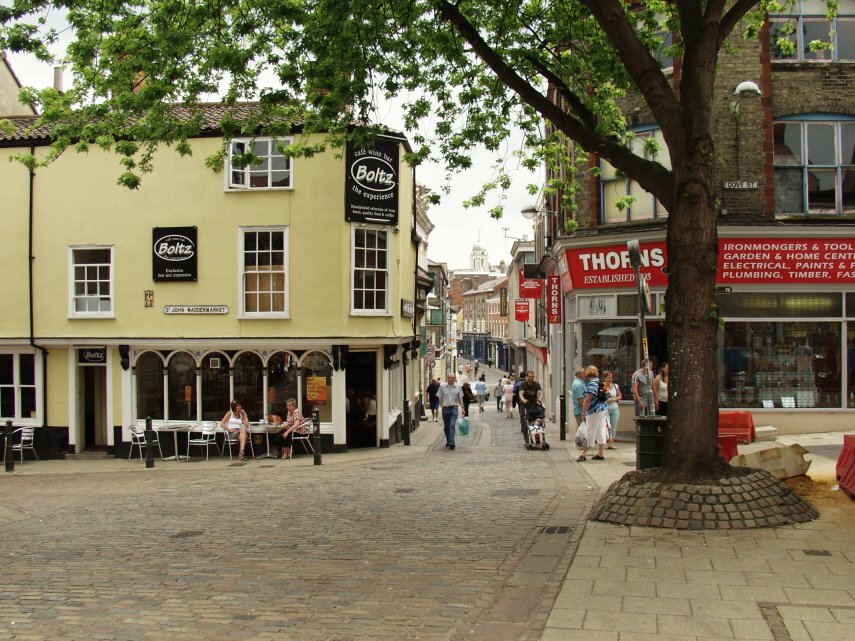 The junction of Pottergate and St. John Maddermarket, Norwich, Norfolk, England, Great Britain