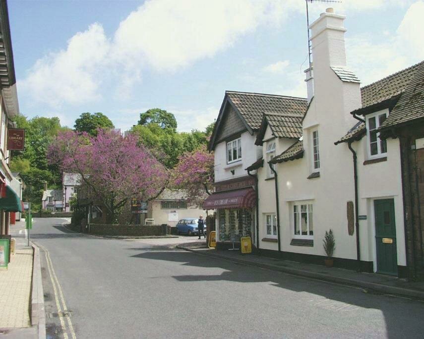 The A39 through Porlock, Somerset, England