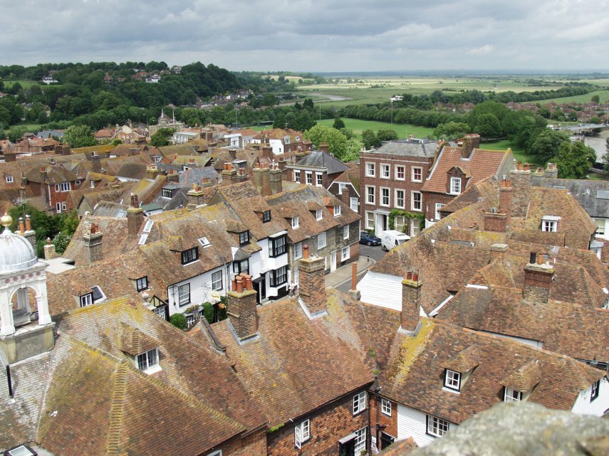 View north-east from St. Mary's Church tower, Rye, Sussex, England, Great Britain