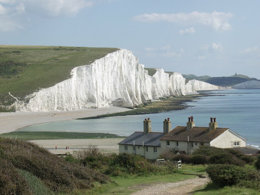 Photograph of the Seven Sisters chalk cliffs near Seaford Head, Sussex, England