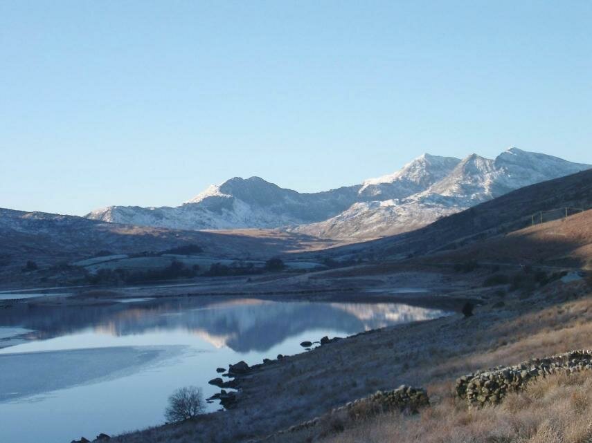 Scene showing Llynnau Mymbyr and the Snowdon Massif, Gwynedd, North Wales, Great Britain