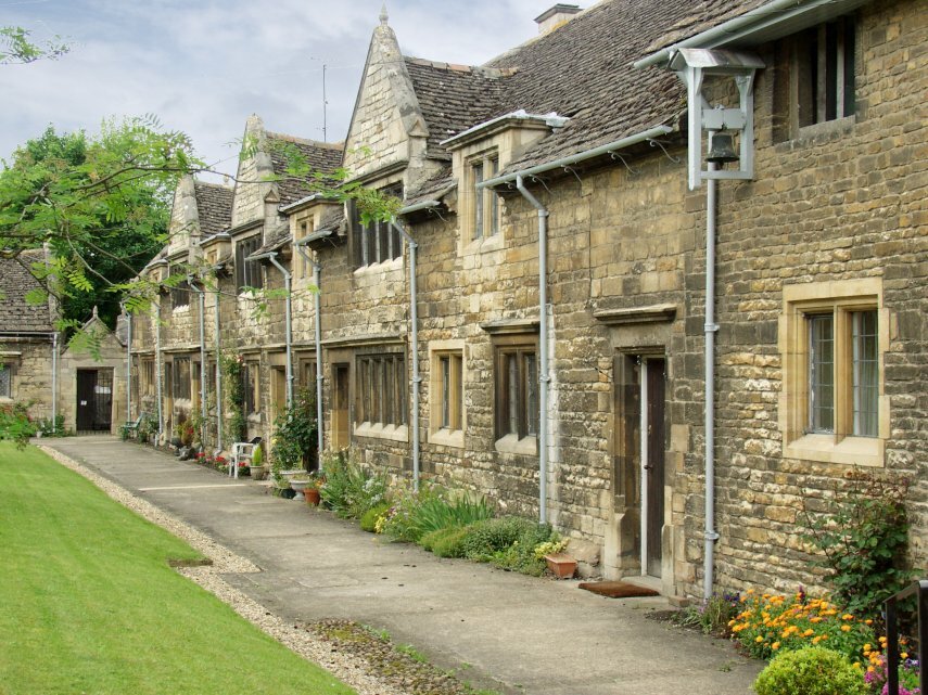 The Front of Lord Burghley's Hospital (Almshouses), Stamford, Lincolnshire, England, Great Britain