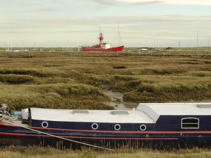 Scene from the top of the sea wall, Tollesbury, Essex, England