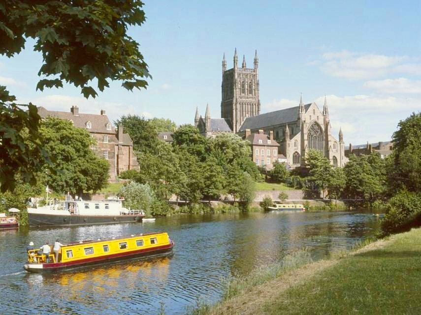 View of Worcester Cathedral, Worcester, Worcestershire, England