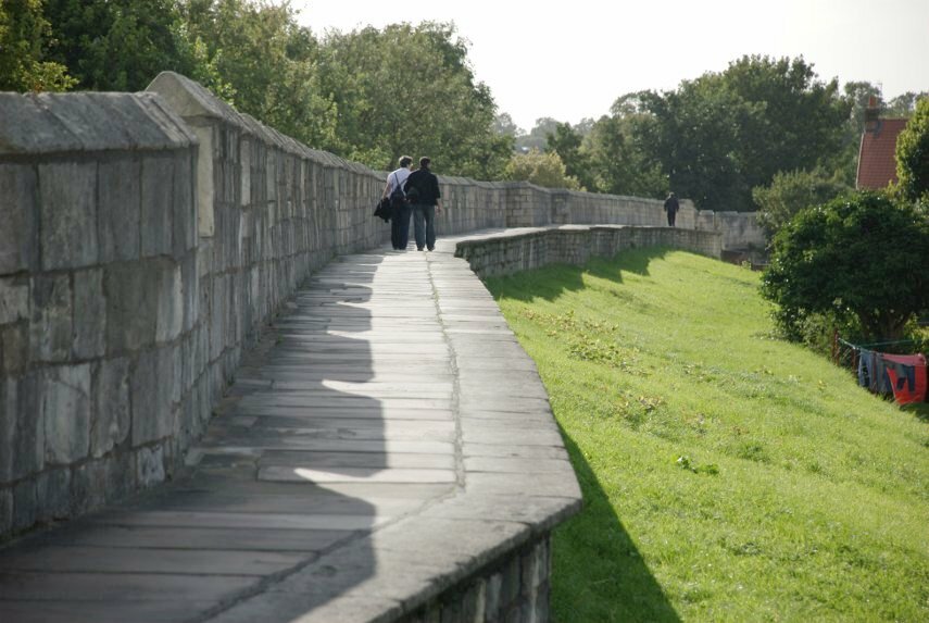 The City Wall and Grass Bank, York, Yorkshire, England, Great Britain