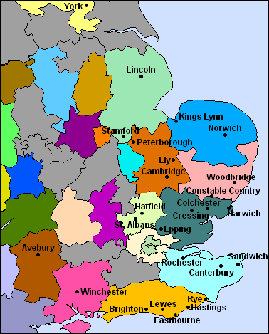 London day trips map showing, Canterbury, Epping Forest, Colchester, Dedham Vale and Ely